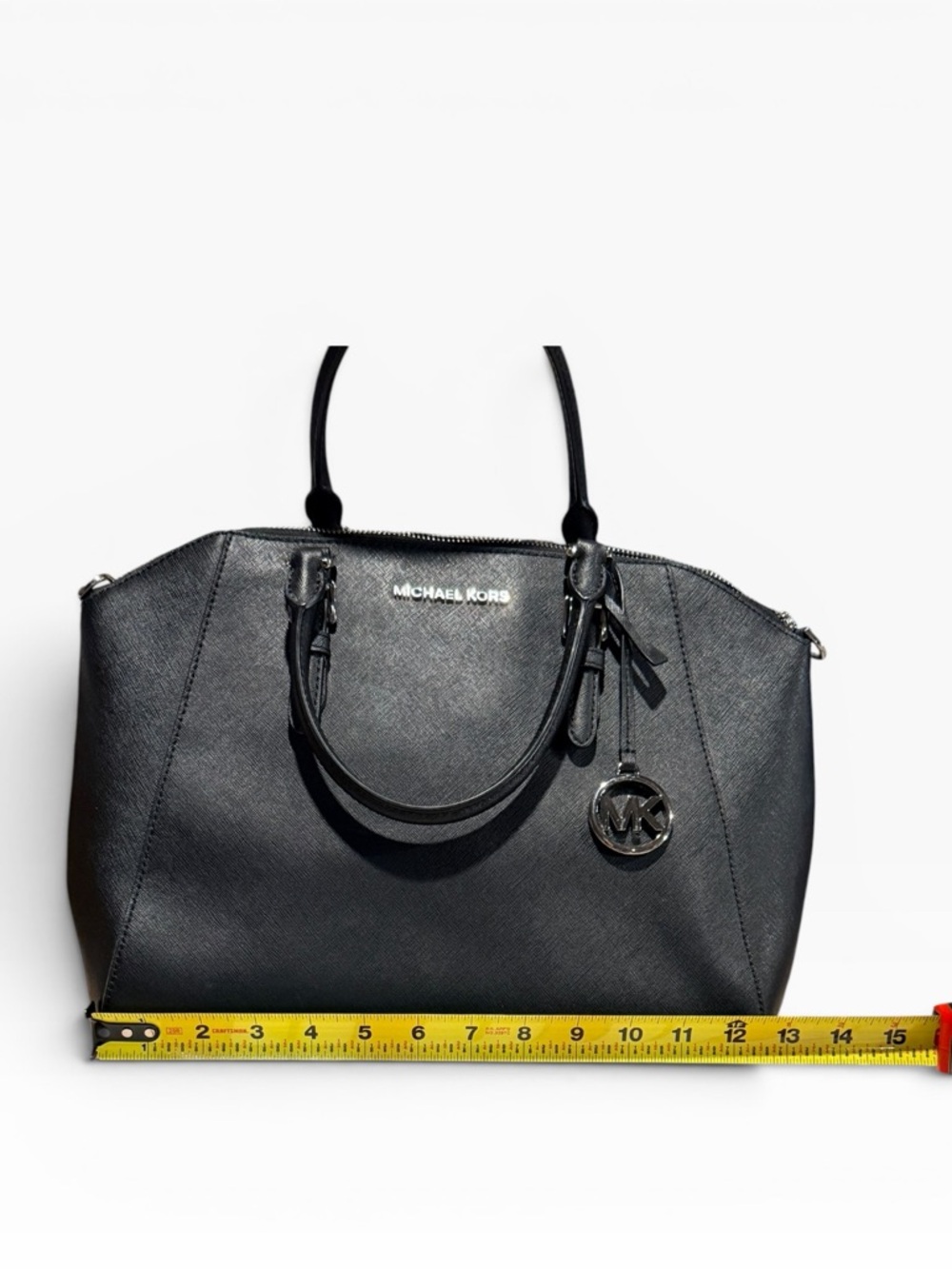 Michael Kors Black Large Saffiano Leather Satchel with MK Charm - Picture 14 of 16